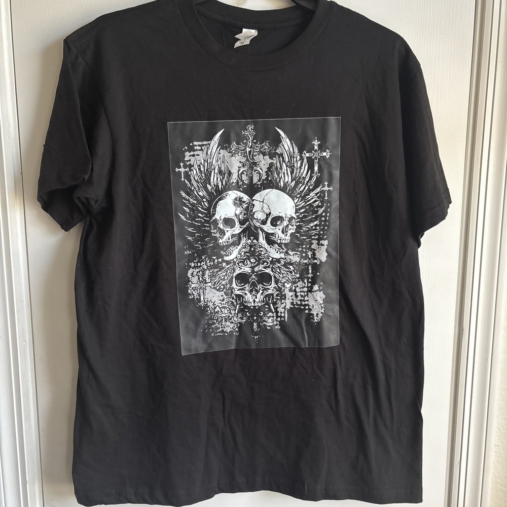 Gothic Skull Tee, Unisex Casual T-shirt, Edgy Graphic Shirt Alternative Size Med